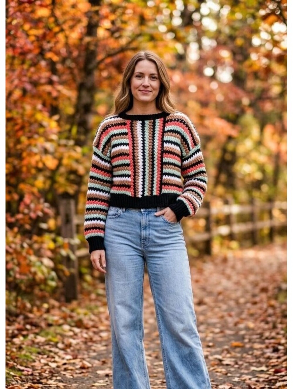 Gilded Intent Striped Cropped Chunky Knit Sweater
